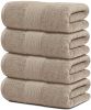 4 Pack Resort Collection Soft Bath Towels | 28x55 in Luxury Hotel Plush Absorbent Cotton Bath Towel Large Taupe Color