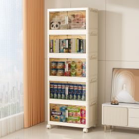 19.69" Side Wide Folding Storage Cabinet ,5 Tiers,19.69"×11.81"×50.00",Collapsible Storage Bins with Magnetic Door