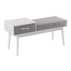 Telephone Contemporary Bench in White Wood and Grey Fabric with Pull-Out Drawer by LumiSource