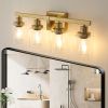 Golden 4-Light Vanity Light with Clear Glass Shades, Modern Iron Metal Bathroom Wall Fixture for Mirror