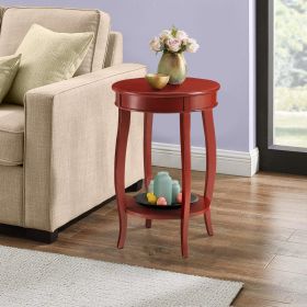 Red Round Side Table with Bottom Shelf