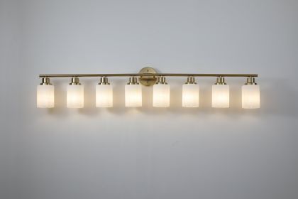 8-Light Golden Bathroom Vanity Light Fixture, Frosted Glass Shades, Modern Wall Mounted Lighting (No Bulbs)