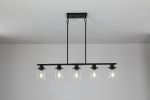 Modern Industrial 5-Light Chandelier with Clear Glass Shades, Matte Black Metal Frame Hanging Ceiling Light Fixture for Dining Room, Kitchen Island