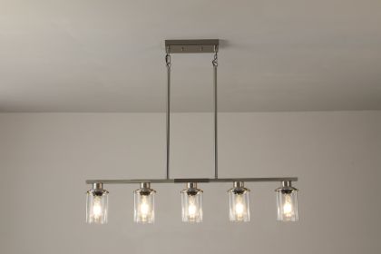 Brushed Nickel 5-Light Chandelier - Contemporary Kitchen Island Pendant Light with Clear Glass Shades for Dining Room, Farmhouse