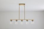 Modern Industrial 5-Light Chandelier with Clear Glass Shades, Golden Metal Frame Hanging Ceiling Light Fixture for Dining Room, Kitchen Island