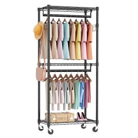 Mini Rolling Clothes Rack, Heavy Duty Garment Racks 3 Tiers Portable Adjustable Wire Shelves with Wheels