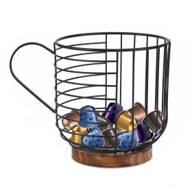 Coffee Pod Holders Black Iron Wire K Cup Holder With Solid Wooden Base 30 Kcups Capsule Storage Espresso Organizer For Counter Kitchen Cafe Bar