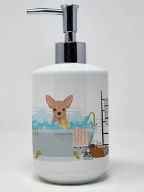 Cream Chihuahua Ceramic Soap Dispenser Hand Soap Dispenser Pump Bottles for Bathroom Kitchen, Empty Refillable Liquid Soap Container