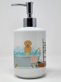 Gold Golden Retriever Ceramic Soap Dispenser Hand Soap Dispenser Pump Bottles for Bathroom Kitchen, Empty Refillable Liquid Soap Container