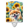 NEW Pomeranian in Sunflowers Ceramic Night Light Compact, UL-Certified, Ideal for Bedroom, Bathroom, Nursery, Hallway, Kitchen, 6x4x3, Multicolor