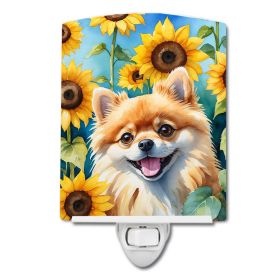 NEW Pomeranian in Sunflowers Ceramic Night Light Compact, UL-Certified, Ideal for Bedroom, Bathroom, Nursery, Hallway, Kitchen, 6x4x3, Multicolor