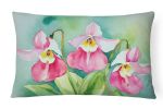 State Watercolor Flowers Throw Pillow Throw Pillow for Indoor Couch Bed Outdoor Patio Washable, Minnesota Pink and White Lady s Slippers 1673,12Hx16W