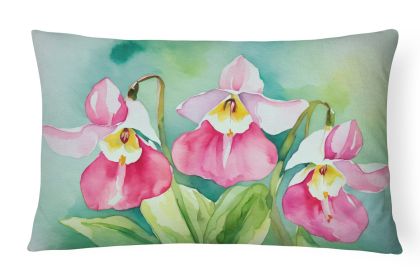 State Watercolor Flowers Throw Pillow Throw Pillow for Indoor Couch Bed Outdoor Patio Washable, Minnesota Pink and White Lady s Slippers 1673,12Hx16W