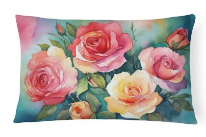 State Watercolor Flowers Throw Pillow Throw Pillow for Indoor Couch Bed Outdoor Patio Washable, Oklahoma Roses 1701,12Hx16W