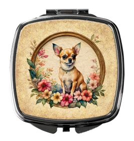 NEW Chihuahua and Flowers Compact Mirror Decorative Travel Makeup Mirror for Women Girls Gifts Pocket Makeup Mirror Folding Handheld