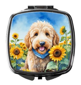 NEW Goldendoodle in Sunflowers Compact Mirror Decorative Travel Makeup Mirror for Women Girls Gifts Pocket Makeup Mirror Folding Handheld