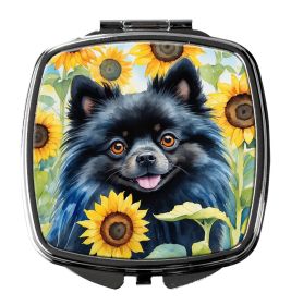 NEW Pomeranian in Sunflowers Compact Mirror Decorative Travel Makeup Mirror for Women Girls Gifts Pocket Makeup Mirror Folding Handheld