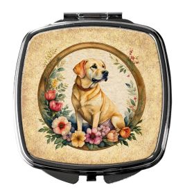 NEW Yellow Labrador Retriever and Flowers Compact Mirror Decorative Travel Makeup Mirror for Women Girls Gifts Pocket Makeup Mirror Folding Handheld