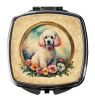 NEW White Poodle and Flowers Compact Mirror Decorative Travel Makeup Mirror for Women Girls Gifts Pocket Makeup Mirror Folding Handheld