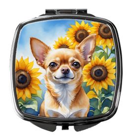 NEW Chihuahua in Sunflowers Compact Mirror Decorative Travel Makeup Mirror for Women Girls Gifts Pocket Makeup Mirror Folding Handheld