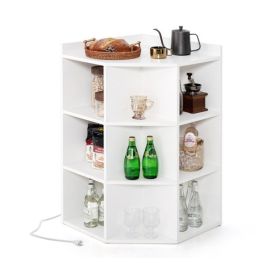 White three-layer corner cabinet with charging station