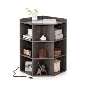 Grey three-layer corner cabinet with charging station