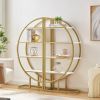 4 Tiers Home Office Open Bookshelf, Round Shape, Different Placement Ways, MDF Board, Gold Metal Frame, White