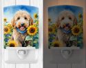 NEW Goldendoodle in Sunflowers Ceramic Night Light Compact, UL-Certified, Ideal for Bedroom, Bathroom, Nursery, Hallway, Kitchen, 6x4x3, Multicolor