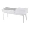 Telephone Contemporary Bench in White Wood and Grey Fabric with Pull-Out Drawer by LumiSource