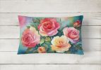 State Watercolor Flowers Throw Pillow Throw Pillow for Indoor Couch Bed Outdoor Patio Washable, Oklahoma Roses 1701,12Hx16W