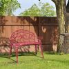 Outdoor Cast Aluminum Patio Bench, Porch Bench Chair with Curved Legs Rose Pattern, Red