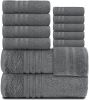 Tower 12 Pack Set Bath & Hand Towels 100% Cotton Soft & Plush Highly Absorbent Quick Dry Bathroom Decor Spa Hotel Gray