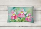 State Watercolor Flowers Throw Pillow Throw Pillow for Indoor Couch Bed Outdoor Patio Washable, Minnesota Pink and White Lady s Slippers 1673,12Hx16W