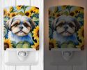 NEW Shih Tzu in Sunflowers Ceramic Night Light Compact, UL-Certified, Ideal for Bedroom, Bathroom, Nursery, Hallway, Kitchen, 6x4x3, Multicolor