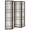 Floral and Black 4-Panel Folding Screen with Floral Motif