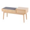 Telephone Contemporary Bench in Natural Wood and Grey Fabric with Pull-Out Drawer by LumiSource