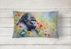 NEW Watercolor Wildlife Throw Pillow Throw Pillow for Indoor Couch Bed Outdoor Patio Washable, Gorilla 2921,12Hx16W