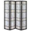 Floral and Black 4-Panel Folding Screen with Floral Motif