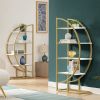 4 Tiers Home Office Open Bookshelf, Round Shape, Different Placement Ways, MDF Board, Gold Metal Frame, White