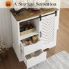 34" Accent Cabinet with Drawers and Removable Partitions, Wooden Rustic Buffet Sideboard Storage Cabinet-White and Rustic Oak