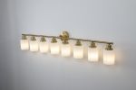 8-Light Golden Bathroom Vanity Light Fixture, Frosted Glass Shades, Modern Wall Mounted Lighting (No Bulbs)