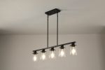 Modern Industrial 5-Light Chandelier with Clear Glass Shades, Matte Black Metal Frame Hanging Ceiling Light Fixture for Dining Room, Kitchen Island