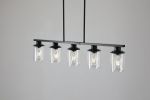 Modern Industrial 5-Light Chandelier with Clear Glass Shades, Matte Black Metal Frame Hanging Ceiling Light Fixture for Dining Room, Kitchen Island