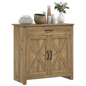 HOMCOM Farmhouse Sideboard Buffet Cabinet, Barn Door Coffee Bar Cabinet with Drawer and Adjustable Shelf, Kitchen Cabinet for Living Room, Entryway (Color: as Pic)