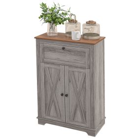 HOMCOM Farmhouse Barn Door Accent Cabinet, Kitchen Sideboard Storage Cabinet with Double Doors, Drawer, and Adjustable Shelf for Bedroom, Living Room (Color: as Pic)